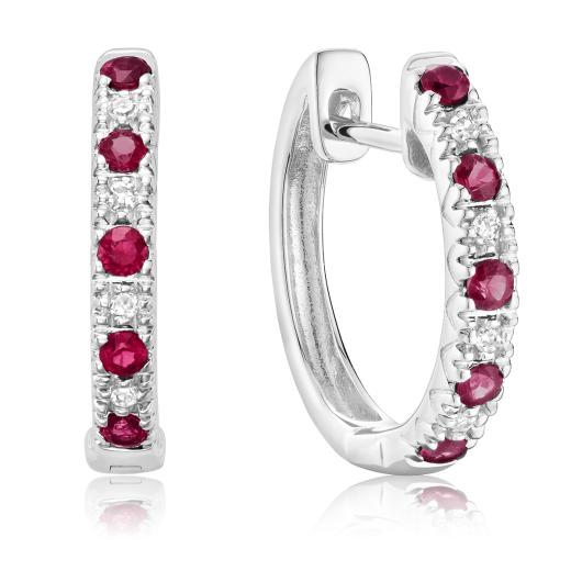 10K White Gold 0.04CTW Diamond and Ruby Earrings