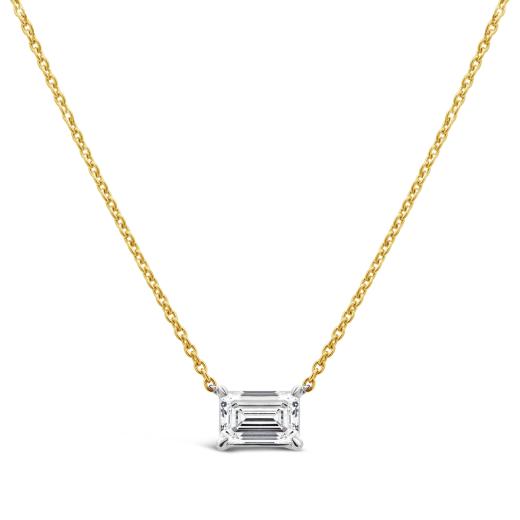 14K Yellow & White Gold Lab Grown 0.75CT Emerald Cut Diamond Solitaire Necklace